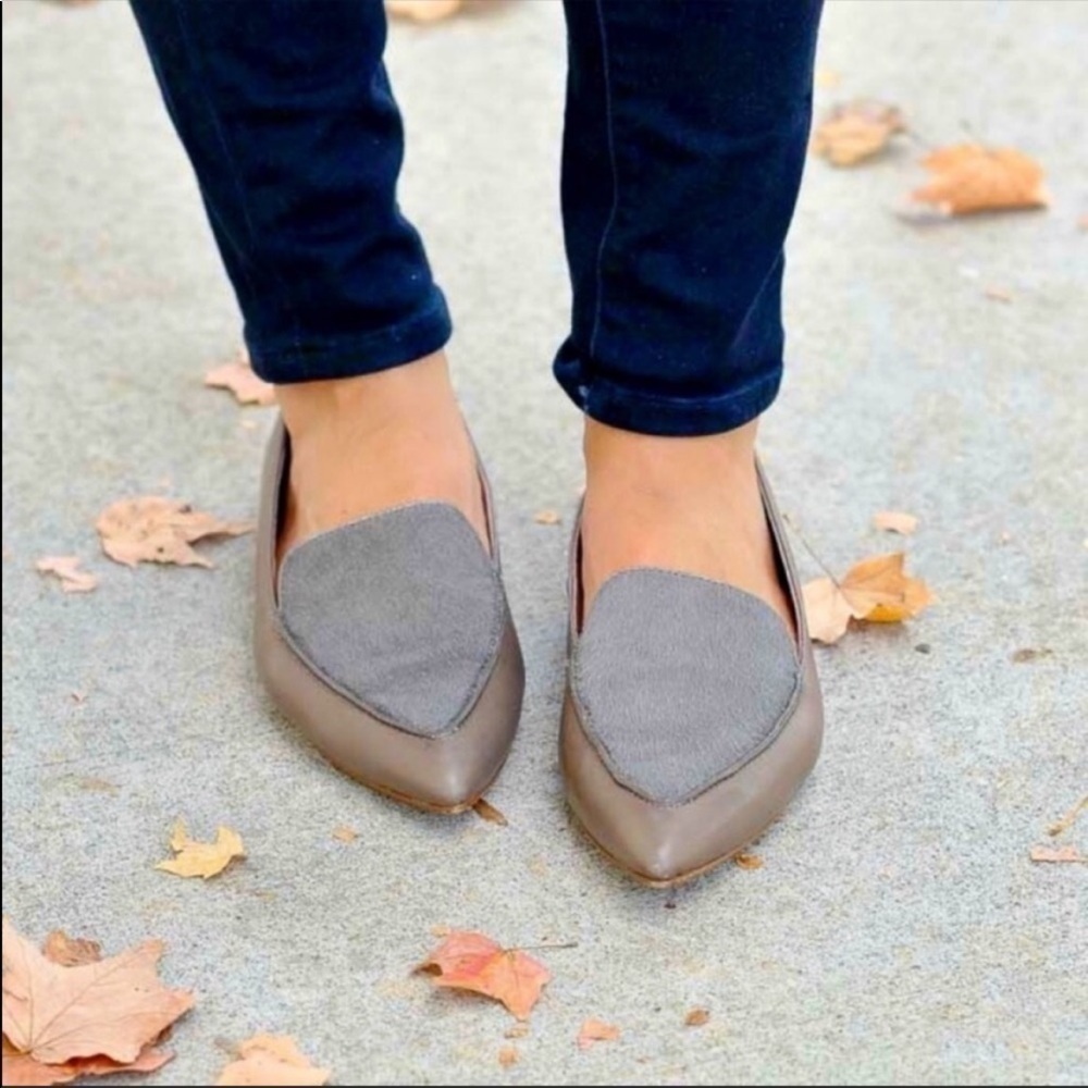 Madewell Calf Hair Pointed Toe Slip On Loafers in Grey Size‎ 8
